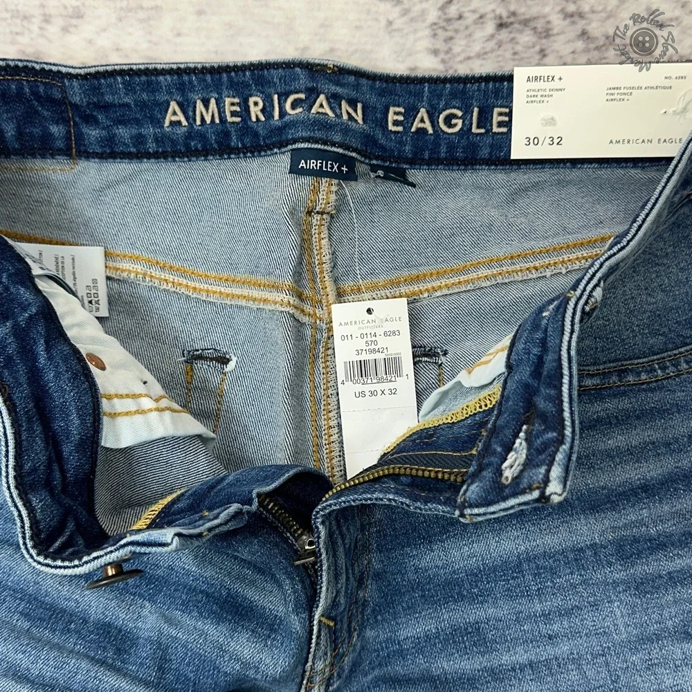 NWT American Eagle AirFlex+ Athletic Skinny Jeans Men's 30x32 Medium Wash 6283